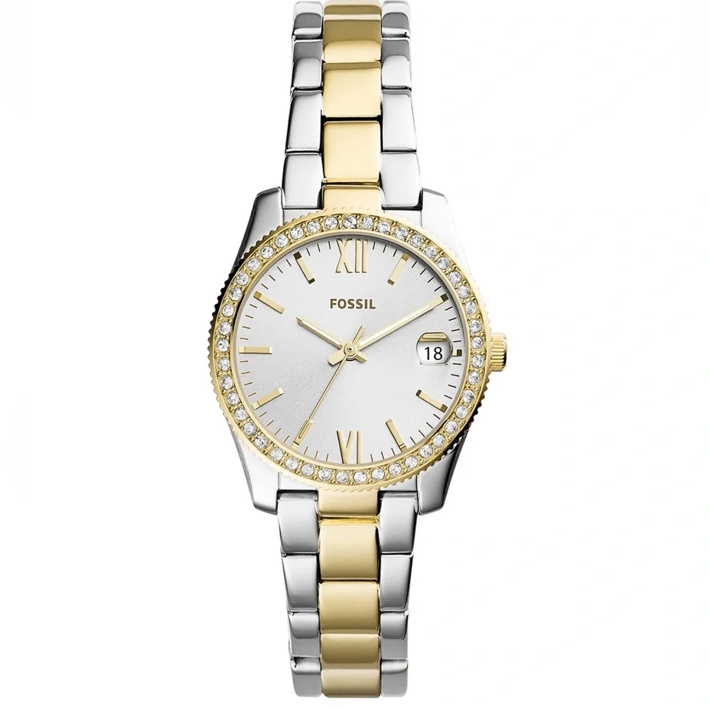 Fossil Scarlette Three-Hand Date Two-Tone Stainless Steel Watch.